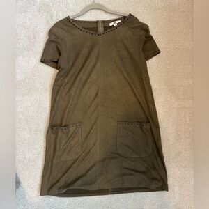 Olive Green Short Sleeve Dress with Pockets